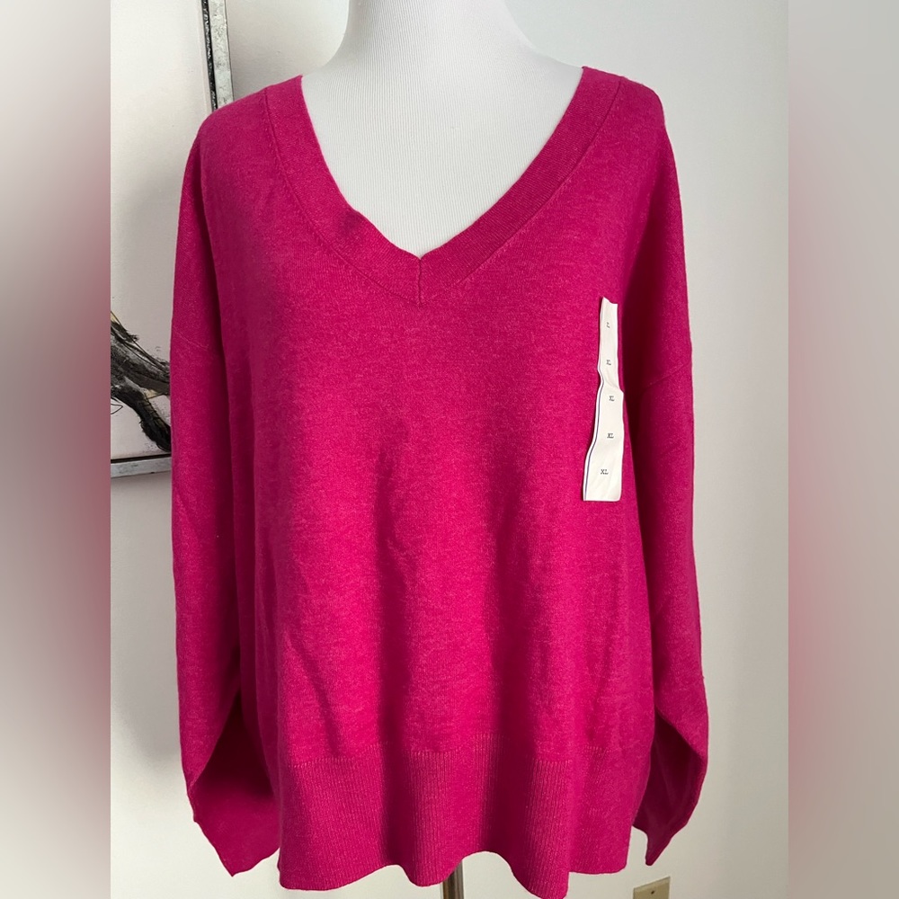 NEW A New Day Hot Pink V-Neck Crop Sweater Size XL